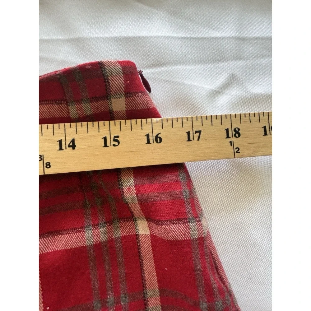 CAbi Pleated Skirt 12 Red Plaid Side Zip Academia Classic Preppy USA